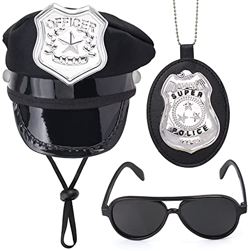 Yewong Haustier-Polizei-Kostüm-Zubehör-Set für Haustiere, Hund, Katze, Polizei, Hut, Abzeichen, Piloten-Sonnenbrille, Haustier-Verkleidungs-Kit für Halloween, Cosplay, Rollenspiel-Party (Set-B) von Yewong