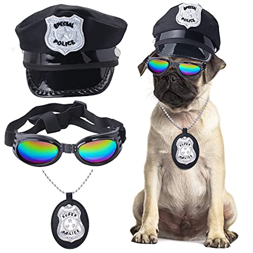 Yewong Polizeikostüm-Zubehör-Set für Hunde und Katzen, Polizeihut, Abzeichen, Sonnenbrille, Haustier-Polizei-Kostüm-Set für Halloween, Weihnachten, Cosplay, Rollenspiele, Verkleidung (Set-B) von Yewong