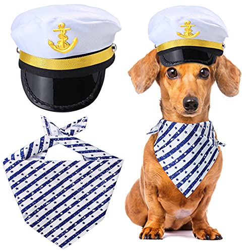 Yewong Pet Captain Matrosen Kostüm Set Hund Katze Meer Kapitän Hut mit Haustier Anker Triangle Lätzchen Schal für Katze Welpe Navy Halloween Cosplay Kostüm Zubehör Foto Requisiten (Weiß-L) von Yewong