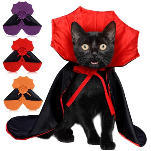 Yeyeplum 3 Stück Halloween-Umhang für Haustiere, Katzen-Vampir-Umhang, wendbar, für Hunde, Hexen, Kleidung, Haustier-Kostüme für kleine, mittelgroße Welpen, Hunde, Katzen, Bekleidungszubehör von Yeyeplum