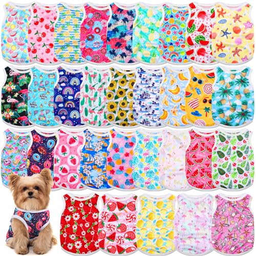 Yeyeplum Hawaii-Hunde-Shirts für den Sommer, 32 Stück, Hawaii-Hunde-T-Shirt, Welpenkleidung, Flamingo-Hunde-Outfits, Hundeoberteil, ärmellose Weste, Hundebekleidung für Haustiere, Hunde, Katzen, von Yeyeplum