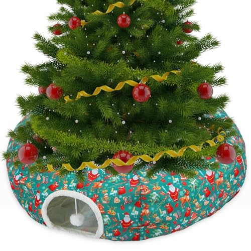 Yeyeplum Katzentunnel, Bettspielzeug, Katzentunnel für Innenkatzen, S-Form, Röhrentunnel mit Ball unter dem Weihnachtsbaum, Katzenhöhle, Katzenspielzeug, Weihnachtsmann, Elch, Muster, von Yeyeplum