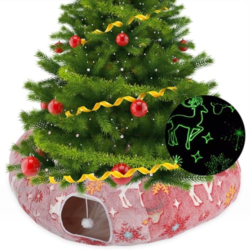 Yeyeplum Katzentunnelbett unter Weihnachtsbaum, 91 cm, Weihnachten, Katzenhöhle, Donut-Tunnel, kreisförmiger Katzentunnel, Innenkatzentunnel, Katzenspielplatz, Spielzeug für festliches Kätzchen, von Yeyeplum