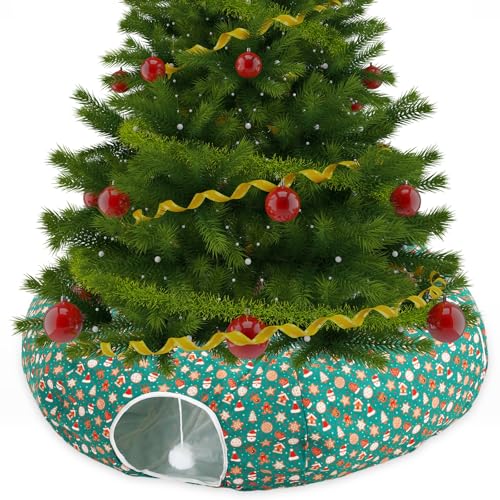 Yeyeplum Katzentunnelbett unter dem Weihnachtsbaum, 91 x 91 x 25 cm, Katzenbett-Tunnel mit hängendem Ball, Weihnachten, Katzen-Donut-Tunnel, rund, Katzen-Versteck für Urlaub, Kreis, Katzenhöhle, von Yeyeplum