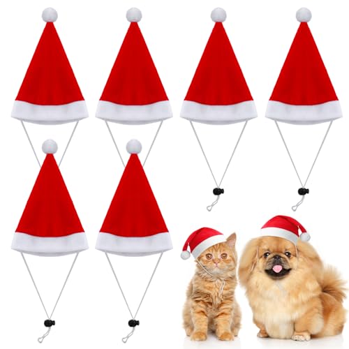 Yeyeplum Mini-Weihnachtsmütze für Hunde, verstellbar, Weihnachtsmannmütze, Großpackung für Kätzchen, Katzen, Hunde, niedliches Party-Kostüm, Rot, 6 Stück von Yeyeplum