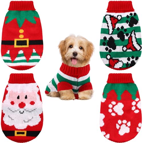 Yeyeplum Weihnachtspullover für Welpen, Weihnachtspullover für Hunde, Weihnachtsmann, Strickpullover, Hunde-Outfit, Weihnachtspullover, Haustier-Winter-Strickwaren, Katzen-Rollkragen-Strickwaren für von Yeyeplum