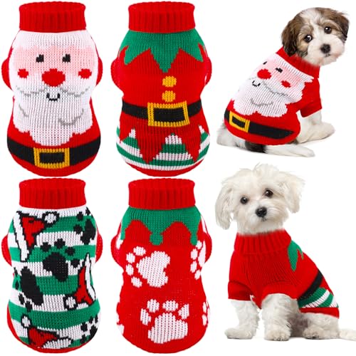 Yeyeplum Weihnachtspullover für Welpen, Weihnachtspullover für Hunde, Weihnachtsmann, Strickpullover, Hunde-Outfit, Weihnachtspullover, Haustier-Winter-Strickwaren, Katzen-Rollkragen-Strickwaren für von Yeyeplum