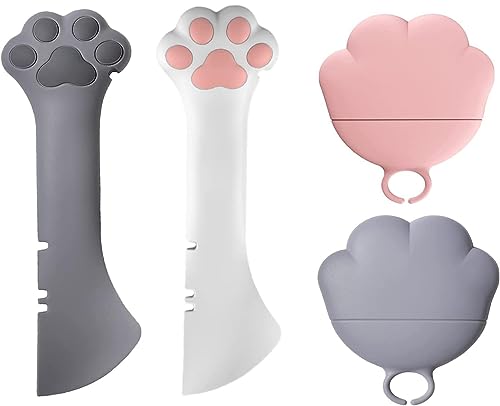 Ygapuzi 4 Stück Haustierfutter-Dosenzubehör-Set Universal-Silikon-Dosenabdeckungen Katzendosendeckel 2-in-1-Spachtel Haustier-Dosenöffner Hundeklauen-Löffel für, Hunde,Katzen Fütterun (Rosa & Grau) von Ygapuzi