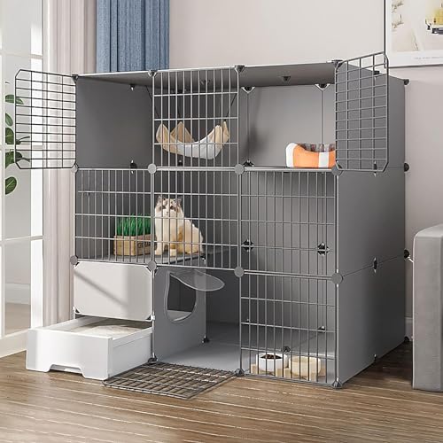 Katzengehege, Katzenkäfig, Katzenkiste mit Katzentoilette, Katzengehege für den Innenbereich für Kleintiere, abnehmbares Katzenhaus, Kätzchenkiste für Frettchen, Kätzchen, Häschen, Kaninchen, Kleinti von YhOuuA