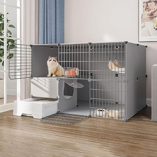 Katzengehege, Katzenkäfig, Katzenkiste mit Katzentoilette, Katzengehege für den Innenbereich für Kleintiere, abnehmbares Katzenhaus, Kätzchenkiste für Frettchen, Kätzchen, Häschen, Kaninchen, Kleinti von YhOuuA