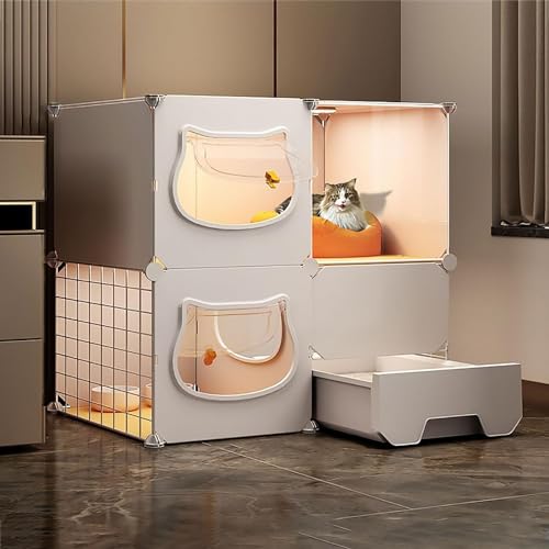 Katzengehege, Katzenkäfig für den Innenbereich, abnehmbare DIY-Katzenkiste, Katzengehege mit Katzentoilette, Katzenhaus, Laufstall, Kleintierkäfig für Frettchen, Kätzchen, Häschen, Kaninchen, Kleinti von YhOuuA