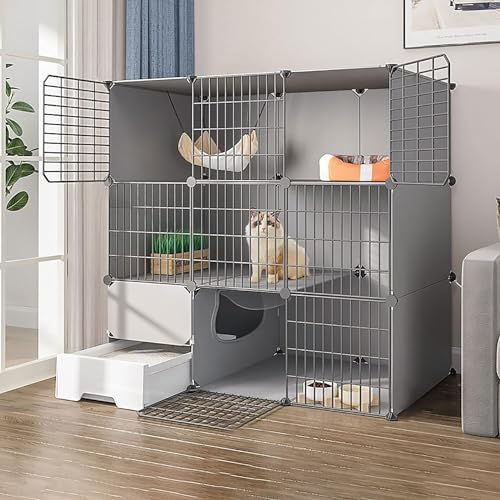 Katzengehege, Katzenkäfig für den Innenbereich mit Katzentoilette, Katzenkäfige, Laufstall, Katzengehege, abnehmbarer Kleintierkäfig aus Metall, DIY-Kätzchen-Laufstall für Frettchen, Kätzchen, Häsche von YhOuuA