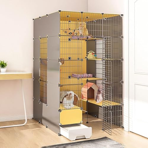 Katzengehege, große Katzenkäfige für den Innenbereich mit Katzentoilette, DIY-Katzenhaus, Laufstall, Katzengehege, Kätzchengehege, abnehmbarer Metalldraht-Katzenstall für Frettchen, Kätzchen, Häschen von YhOuuA