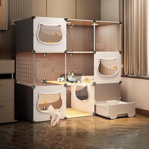 Katzengehege Katzenkäfig Innen, Abnehmbare DIY Katzenkiste Katzengehege mit Katzentoilette, Katzenhaus Haustier Laufstall Kleintierkäfig für Frettchen Kätzchen, Häschen, Kaninchen, Kleintiere (B 111x von YhOuuA