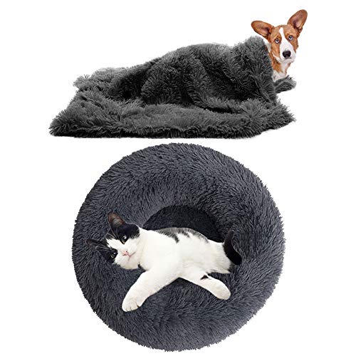 YiCTe Katzenbett Nettes Hundebett Waschbares Haustierbett Kissen Donut Hundebett Extra weich Bequem und geeignet für Katzen und kleine mittelgroße große Hunde (40 cm Durchmesser),Dunkelgrau von YiCTe