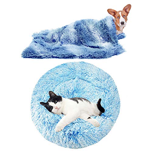 YiCTe Katzenbett Nettes Hundebett Waschbares Haustierbett Kissen Donut Hundebett Extra weich Bequem und geeignet für Katzen und kleine mittelgroße große Hunde (40 cm Durchmesser),Farbverlauf blau von YiCTe