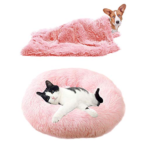 YiCTe Katzenbett Nettes Hundebett Waschbares Haustierbett Kissen Donut Hundebett Extra weich Bequem und geeignet für Katzen und kleine mittelgroße große Hunde (40 cm Durchmesser),Hell-Pink von YiCTe