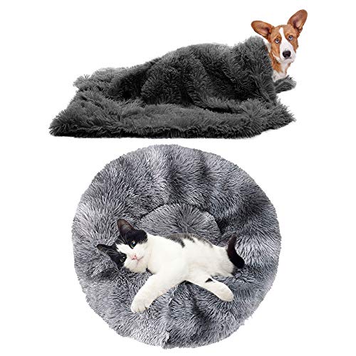 YiCTe Katzenbett Nettes Hundebett Waschbares Haustierbett Kissen Donut Hundebett Extra weich Bequem und geeignet für Katzen und kleine mittelgroße große Hunde (40 cm Durchmesser),Tie-Dye dunkelgrau von YiCTe