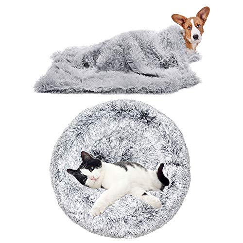 YiCTe Katzenbett Nettes Hundebett Waschbares Haustierbett Kissen Donut Hundebett Extra weich Bequem und geeignet für Katzen und kleine mittelgroße große Hunde (50 cm Durchmesser),Farbverlauf grau von YiCTe