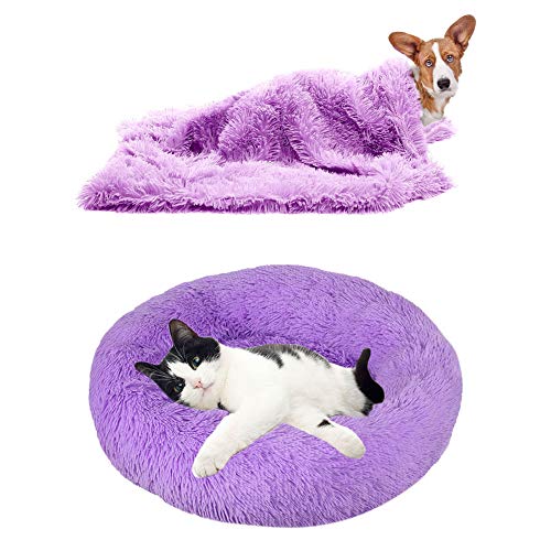 YiCTe Katzenbett Nettes Hundebett Waschbares Haustierbett Kissen Donut Hundebett Extra weich Bequem und geeignet für Katzen und kleine mittelgroße große Hunde (50 cm Durchmesser),Lila von YiCTe