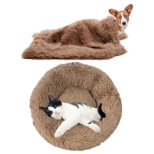 YiCTe Katzenbett Nettes Hundebett Waschbares Haustierbett Kissen Donut Hundebett Extra weich Bequem und geeignet für Katzen und kleine mittelgroße große Hunde (60 cm Durchmesser),Khaki von YiCTe