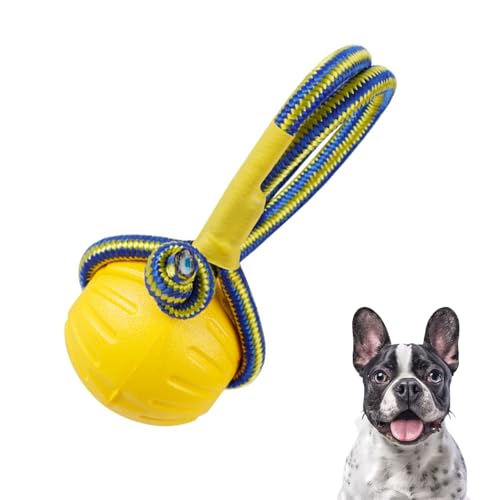 YiJPXinADZ EVA Hundespielzeug Ball mit Seil, Schwimmender Schaumstoff Kauball, Training Apportierspielzeug für Kleine Mittlere Große Hunde, Gelb von YiJPXinADZ