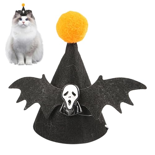 Yianyal Halloween-Hut für Katzen, kreativer Fledermaus-Hut für Haustiere, Cartoon-Design, niedlicher Hundehut, Fledermaus-Design, weicher Katzenhut für Halloween, Weihnachtsfeier für Kätzchen von Yianyal