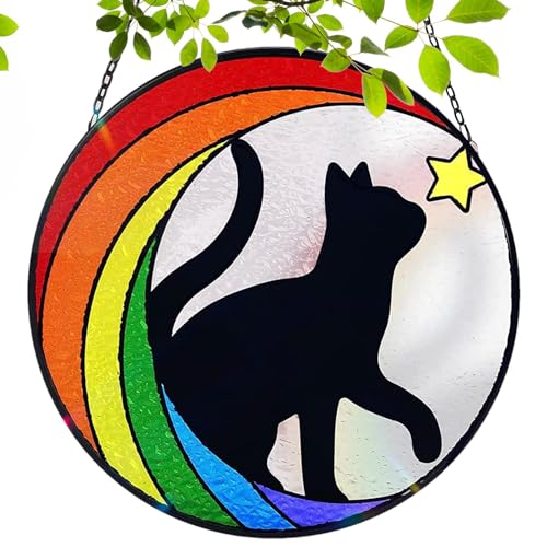 Yianyal Katze | Engel Hund Katze Gedenkschmuck | Fensterdekoration, schwarze Katze Anhänger für Katzenliebhaber Indoor Garten von Yianyal