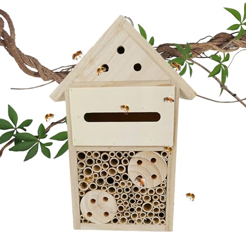 Yianyal Mason Bee House Leer - Natürliches Holz-Schmetterlingshotel, stabile und stilvolle Gartendekoration, Bienenstock für Marienkäfer, bestäubende Bienen und Schmetterlinge von Yianyal