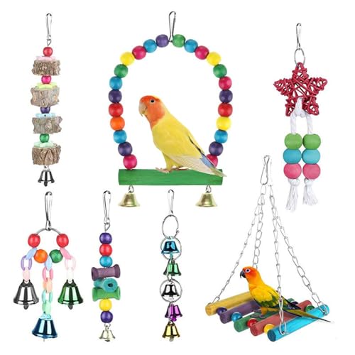 Yianyal Vogelkäfig-Spielzeug für Wellensittiche – -Kauspielzeug für Papageien, Vogel-Puzzle-Zubehör, Vogelkäfig-Zubehör, Vogel-Kauspielzeug, buntes Schaukel-Set für kleine, mittelgroße von Yianyal