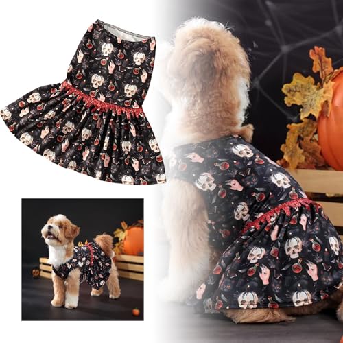 Yiartion Halloween Skelett Haustier Kostüm Halloween Party Hund Skelett Bluttropfen Rock Set Halloween Hund Kostüm Set Halloween Party Kostüm von Yiartion