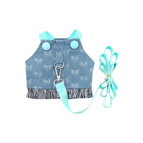 Yiartion Hundekleider Geschirr Und Leine Set Für Kleine Hunde Nette Bowknot Welpen Mädchen Weste Harness No Pull Soft Toy Pudel Jacke Kleidung Haustier Bekleidung Für Doggy Yorkie Hellblau von Yiartion