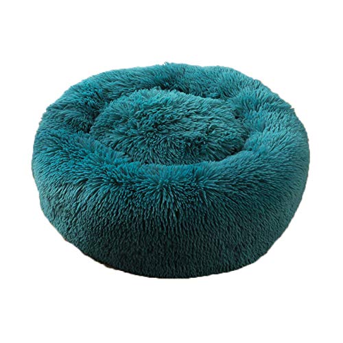 Langlebige, bequeme natürliche Katzen- und Hundebetten für Haustiere, Winter, Katzen, Hund, Welpen, warmes, rundes Kissen, Haustierbett, Plüsch, Donut-Nest, 50 cm, Cyan von Yiifunglong