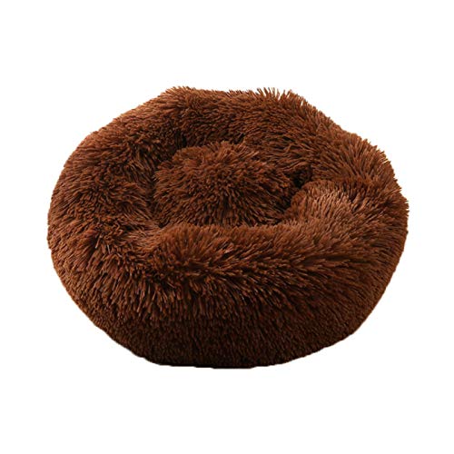 Langlebige, bequeme natürliche Katzen- und Hundebetten für Haustiere, Winter, Katzen, Hund, Welpen, warmes, rundes Kissen, Haustierbett, Plüsch, Donut-Nest, 50 cm, dunkles Kaffeebraun von Yiifunglong