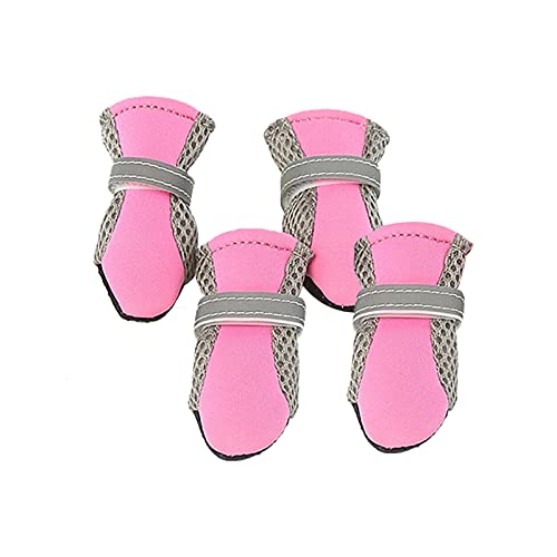 Yiifunglong 4-teilige Hundeschuhe Magic Sticker Closure Atmungsaktiver Stoff rutschfeste Welpenstiefel für den Außenbereich Rosa L von Yiifunglong