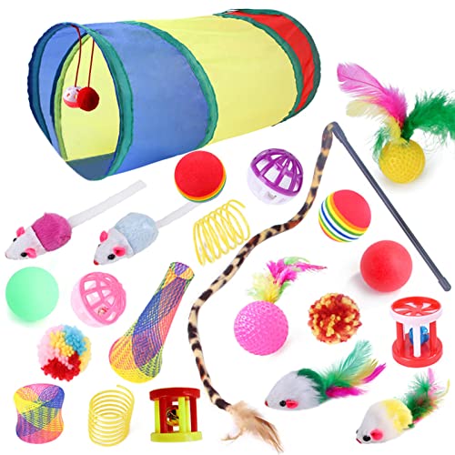 Yiifunglong Katze Interaktives Katzenspielzeug,22Pcs/Set Katzenspielzeug mehrere Art interaktive Spielzeugsortimente Kätzchen Tunnel Spielzeug Set für Indoor - 22PCS von Yiifunglong