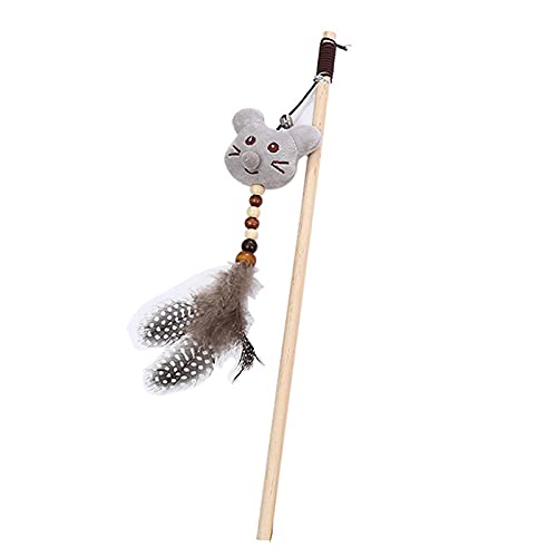 Yiifunglong Katze necken Stick Wand Spielzeug,Cats Teaser Cute Appearance Pet Interactive Recreational Pet Cats Wand Feather Beads Toy Cats Supplies - Grey A von Yiifunglong