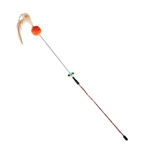 Yiifunglong Katze necken Stick Wand Spielzeug,Teaser Stick Feder Plüsch Ball Design Attraktive Kunststoff Interaktive Teaser Katzenspielzeug für Kätzchen - Orange von Yiifunglong