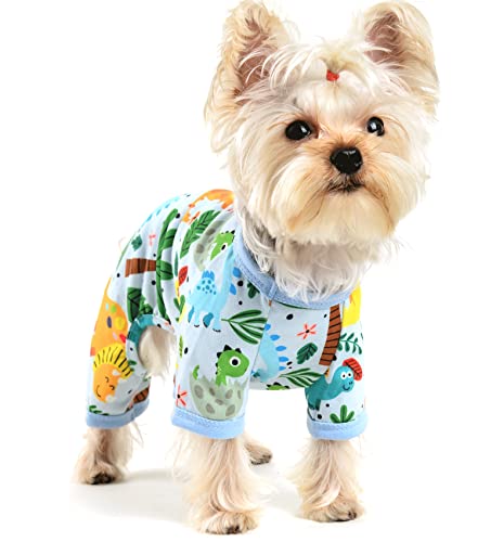 Dinosaurier-Hunde-Pyjama, weicher Haustier-Welpen, Jammies, niedlicher Hunde-Einteiler für kleine Hunde, Haustiere, Kleidung, Größe M, für Sommer, Frühling von Yikeyo