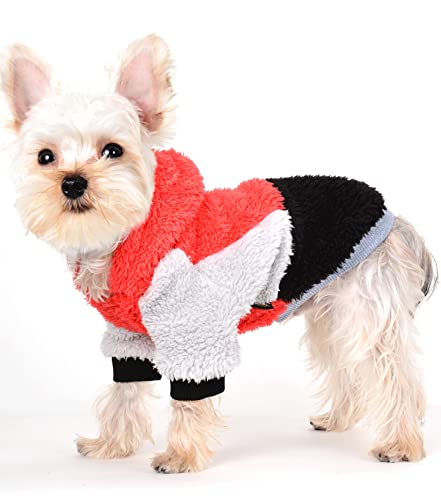 Haustier-Kapuzenpullover für kleine Hunde – Hunde-Kapuzenpullover, Fleece-Pullover, warme flauschige Hunde-Winterkleidung für kleine Hunde, Jungen, Mädchen, Haustiermantel, rot, klein von Yikeyo