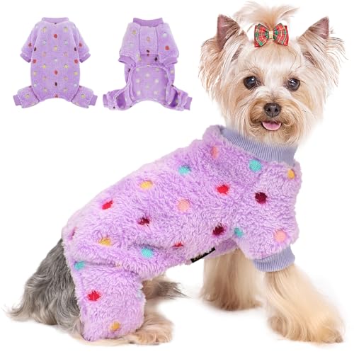 Hunde-Pyjama, Baumwolle, dehnbar, Haustier-Hunde-Pyjama, Jammies, Welpen-Outfits für XXXS, für weibliche und männliche Hunde, Winter-Hunde-Pyjama, Hunde-Pyjama für 3 XS, Lila, Größe XXS von Yikeyo