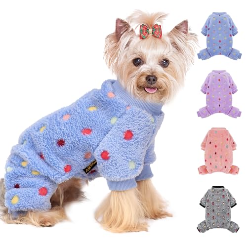 Hunde-Pyjama, Baumwolle, dehnbar, Hunde-Pyjama, Jammies, Hundepullover für XXXS, Hündinnen, Winter-Hunde-Pyjama, Hundekleidung für 3XS, Blau, Größe XXS von Yikeyo