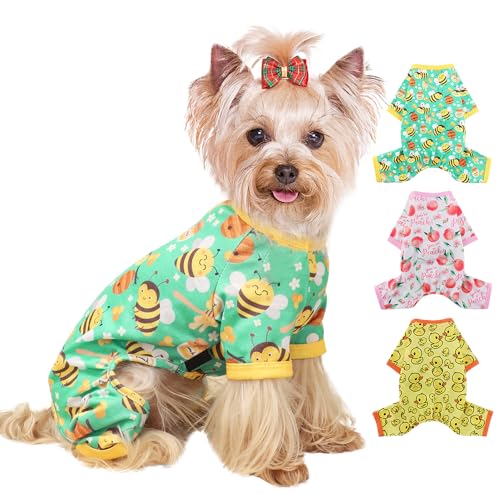 Yikeyo Hunde-Pyjama, kleine Größe, für Jungen und Mädchen, Baumwolle, dehnbar, Haustierkleidung, Jammies, Welpen-Outfits für Hündinnen und Männer, Frühling Sommer, Hunde-Pyjama, Doggy (Bienengrün, XL) von Yikeyo