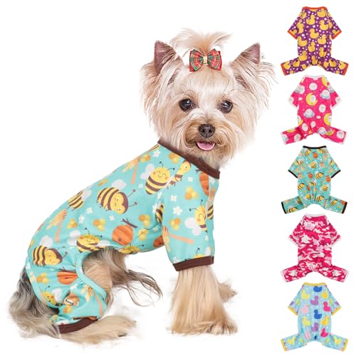 Hunde-Pyjama, Größe XS, Baumwolle, dehnbar, für extra kleine Hunde, weiblich, männlich, Frühling und Sommer, Hunde-Pyjama für XS-Hunde (Biene, XS) von Yikeyo