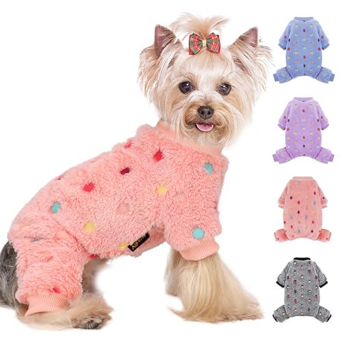 Hunde-Pyjama, Größe XXS, Baumwolle, dehnbar, Haustierpullover, Jammies, Welpen-Outfits für 2XS, für weibliche und männliche Hunde, Winter-Hunde-Pyjama, Hundekleidung für XXS-Hunde (Rosa, Größe XXS) von Yikeyo