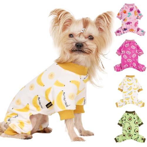 Hunde-Pyjama, Yorkie-Pyjama, Chihuahua-Schlafanzug, dehnbar, Bananen-Design, Haustierbekleidung, XXS-Hundepullover für Teetasse, Nachtwäsche für kleine Hunde, Welpenkleidung, Hundeoverall (Banane, von Yikeyo