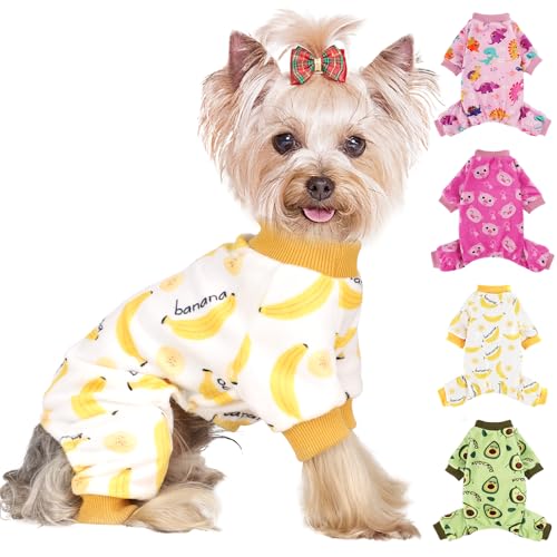 Schlafanzug für kleine Hunde, Yorkie-Pyjama, Chihuahua, dehnbar, Schweine-Design, Haustierbekleidung, Kleidung für Teetasse, Nachtwäsche, Hunde, bequemer Welpen-Overall (Banane, XXS) von Yikeyo