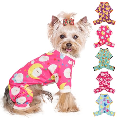 Hunde-Pyjama, extra klein, Baumwolle, dehnbar, Haustier-Hunde-Pyjama, Jammie-Welpen-Outfit für extra kleine Hunde, Hündinnen, Frühjahr/Sommer, Hunde-Pyjama für XS-Hunde (Pink Moon, XS) von Yikeyo