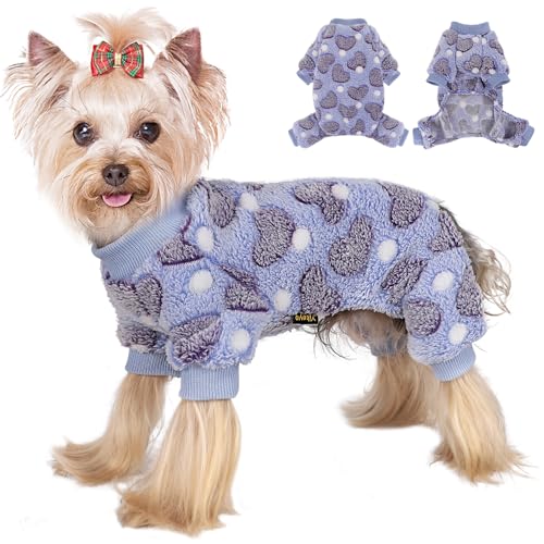 Hunde-Pyjama, für kleine Hunde, Baumwolle, dehnbar, für XS-Hunde, weiblich, männlich, Winter-Hundekleidung, Hunde-Pyjama für XS-Hunde, Mädchen, Lila, XS von Yikeyo