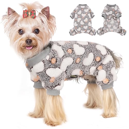 Hunde-Pyjama, für kleine Hunde, Baumwolle, dehnbar, Haustier-Pyjama, Jammies-Pullover für Hunde und Männer, Winterkleidung, für Hunde, Welpen, Mädchen (Grau, XXXS) von Yikeyo